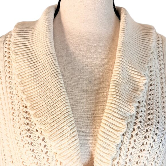 Vintage Notations Women’s XL Ivory Pointelle Knitted Button Cardigan Sweater - Picture 2 of 11